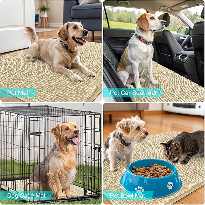 OLANLY Dog Door Mat for Muddy Paws 44x24, Absorbs Moisture and Dirt, Absorbent Non-Slip Washable Doormat, Quick Dry Chenille Mud Mat for Dogs, Entry Indoor Entryway Carpet for Inside Floor, Sand