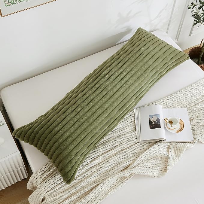 Full Body Pillow with Fluffy Stripe Faux Fur Removable Cover, Long Bed Pillow - Image 3