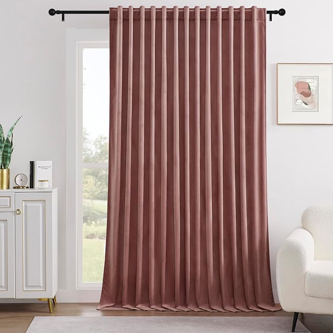 Timeper Wild Rose Pink Velvet Curtain W104 x L84 inches 1 Panel, Thermal by Timeper