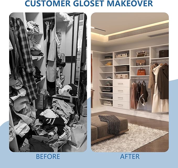 Tall Hanging Closet Unit, Modular Closet System, Wood Closet System Organizer with Storage for Walk in Closets, Clothing Rack Wardrobe Closet for Hanging Clothes, Bedroom, White, 31.5" W