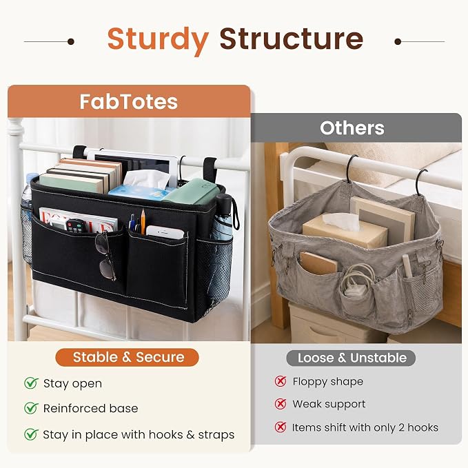 Bedside Caddy for Dorm Bed, Bedside Storage Bag Hanging Organizer | Metal Frame - Image 2