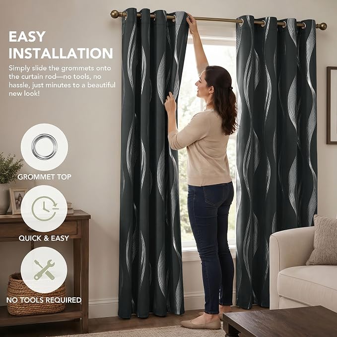 Deconovo Curtains for Living Room, Pattern Blackout Curtains 45 Inches Long | - Image 9