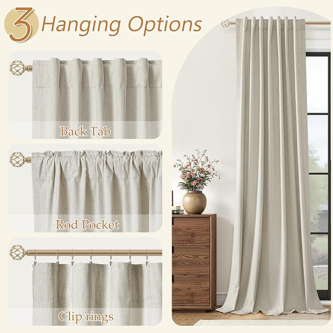 100% Blackout Linen Curtains for Bedroom 84 inches Long, Thermal Insulated Room - Image 6