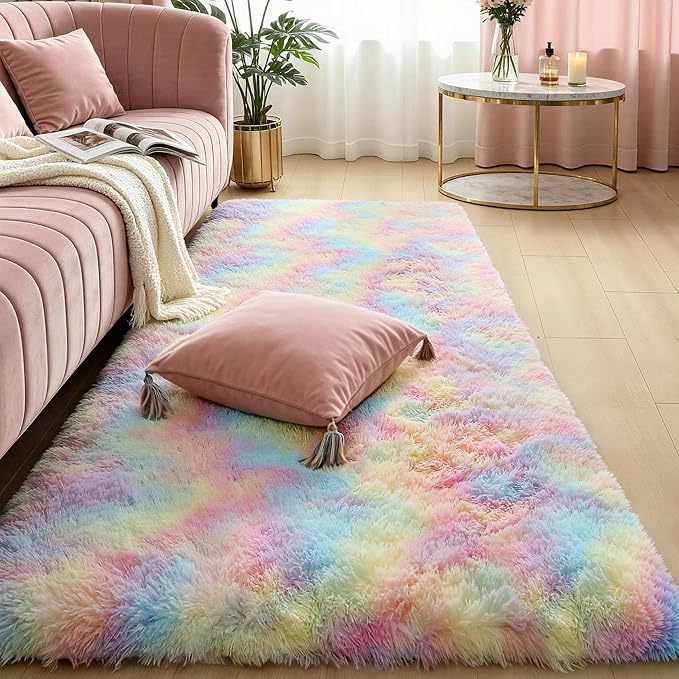 KICHOWUA KCHOWUA Rainbow Unicorn Thick Fluffy Fuzzy Rug 2x6, princess kids room by KICHOWUA