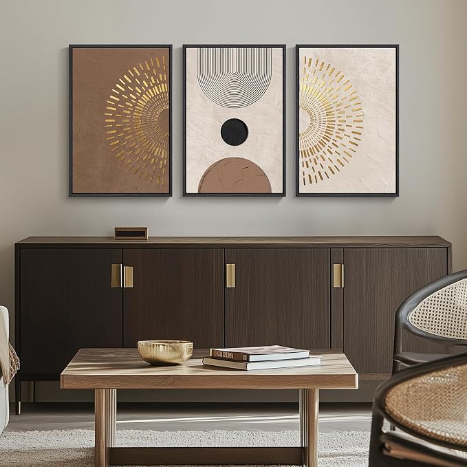 Framed Boho Neutral Abstract Wall Art, 3 Piece Canvas Prints Paintings Artwork - Image 4