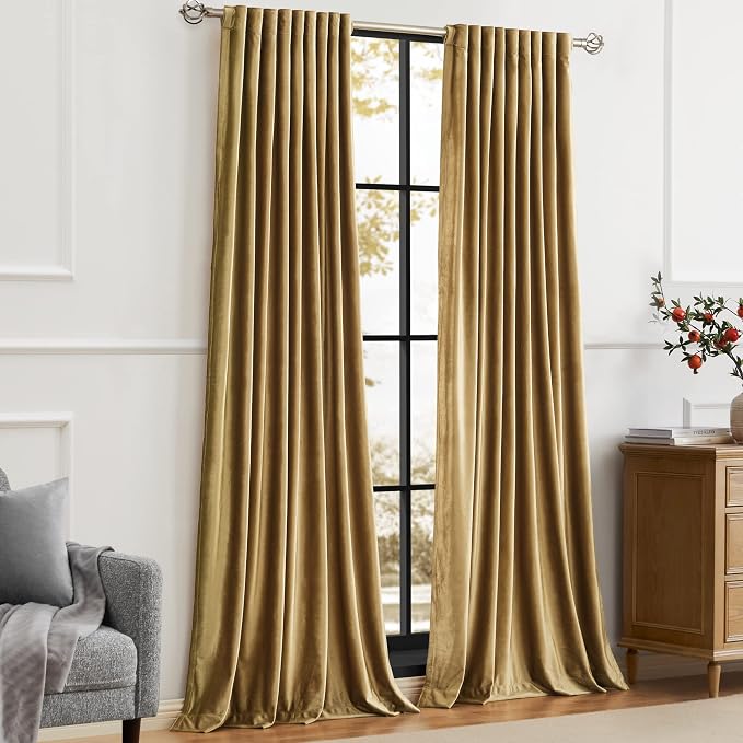 Luxury Gold Velvet Curtains 108 inch Length - Image 7