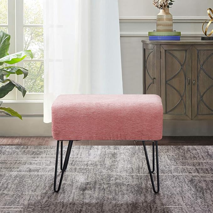 Home Soft Things Pink Jacquard Chenille Ottoman, Tanga-Rose Quartz, Fuzzy Entry - Image 2