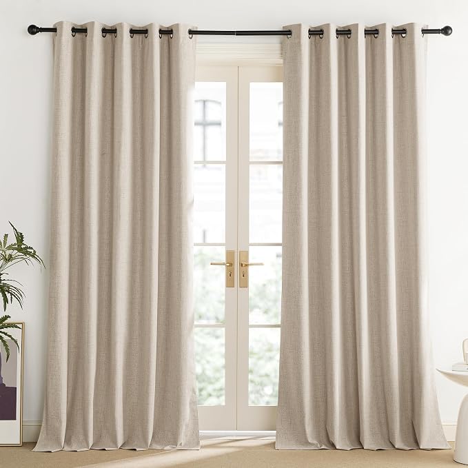 NICETOWN Cream 100% Blackout Linen Curtains 84 inch Long Burg - Image 2