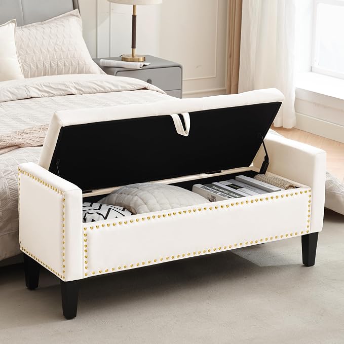 Velvet Storage Ottoman Bench, Modern Entryway Ottoman Bench - Image 7