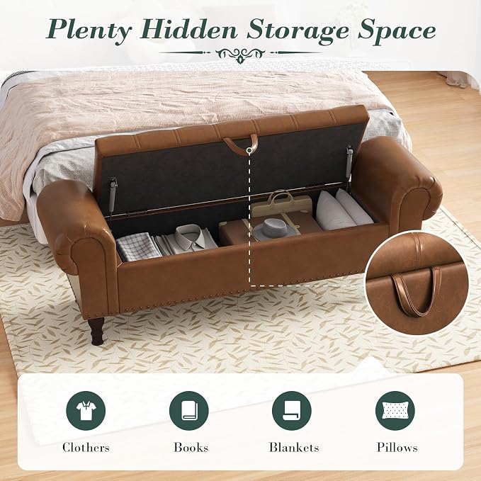 Apicizon 60" Bench with Storage, Upholstered Tufted Button Bedroom Bench with - Image 4