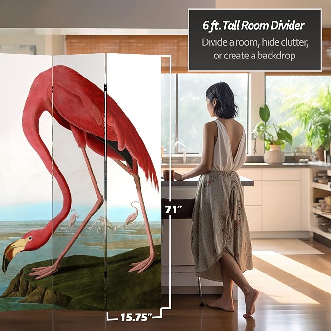 Red Lantern 6 ft. Tall Double Sided Audubon Heron & Flamingo Canvas Room - Image 5
