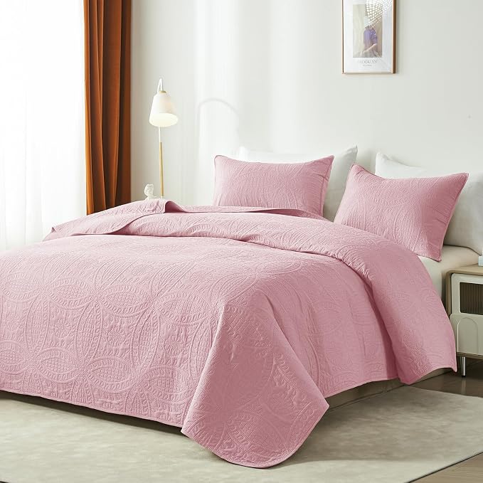 akkialla 118"x106" Pink California King Quilt Set, Oversized Floor-Length - Image 2