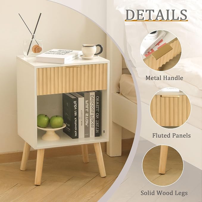Fultyle Night Stand with Charger Station, Modern Wood Nightstand with Drawer - Image 5