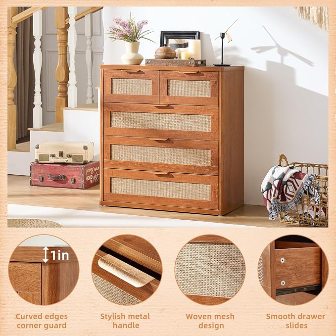 LEYAOYAO Rattan Dresser Set 2 for Bedroom, 33.5" Small Chest of Drawers | Gold - Image 8