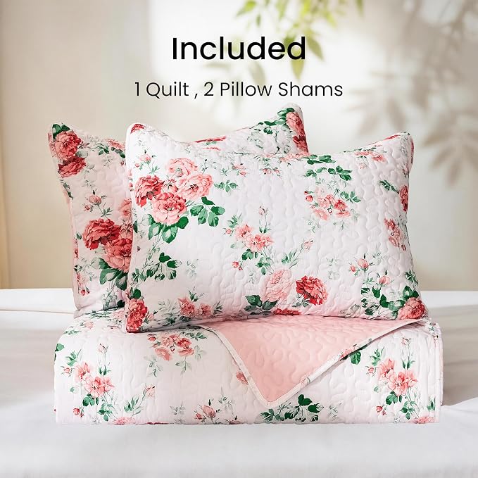 EXQ Home Printed Quilt Set Full Queen Size Pink Daphne Bedspread Set | Bedding - Image 8