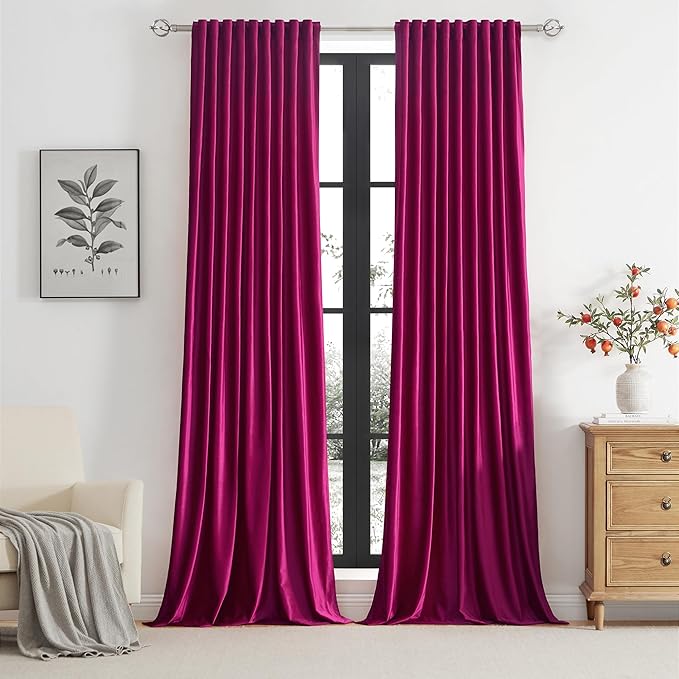 PRIMROSE Hot Pink Velvet Curtains 72 inch Long - Image 5