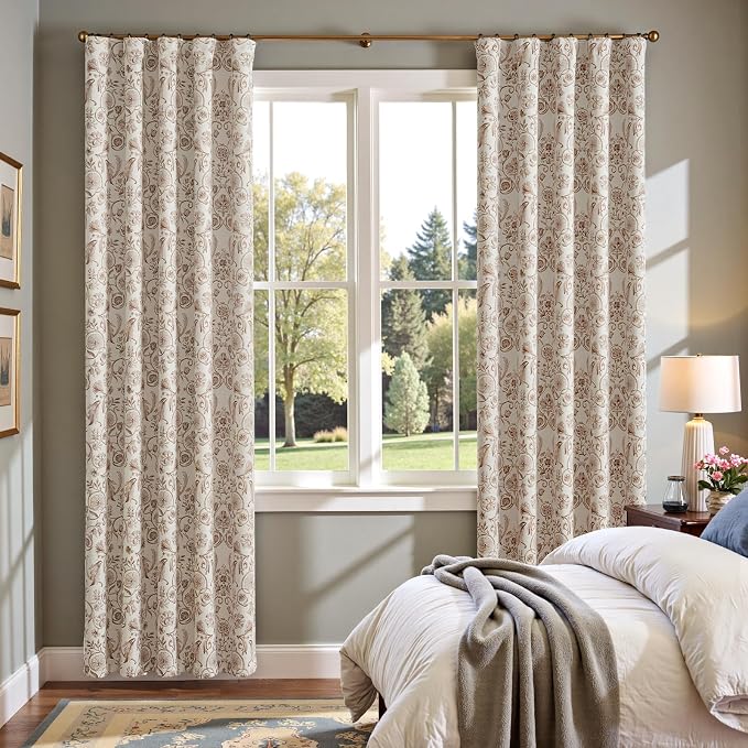 jinchan Taupe Floral Blackout Curtains 84 Inch Farmhouse Back Tab 2 Panels | - Image 6