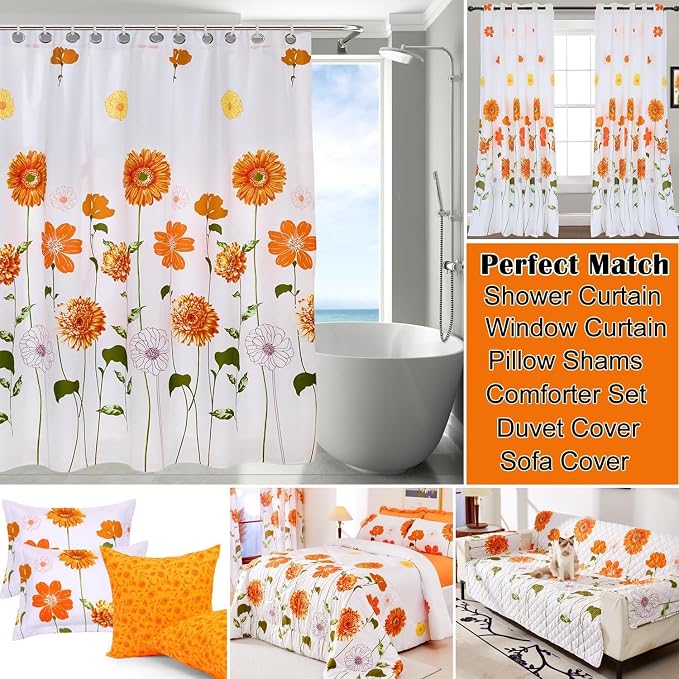 EVENHUG 100% Cotton Quilt Twin Size Orange Sunflower Bedding Set Floral - Image 4
