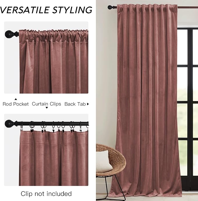 RYB HOME Velvet Curtains 108 inches Long, Extra Long High Ceiling Curtains | - Image 3