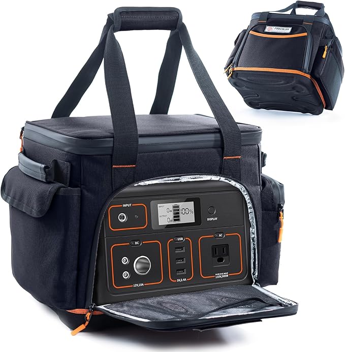 FRECOLSH Travel Carrying Case Compatible with Jackery 500, Portable Power Station Storage Case with Water- proof Bottom and Pocket for Jackery Accessories, Storage Bag Only