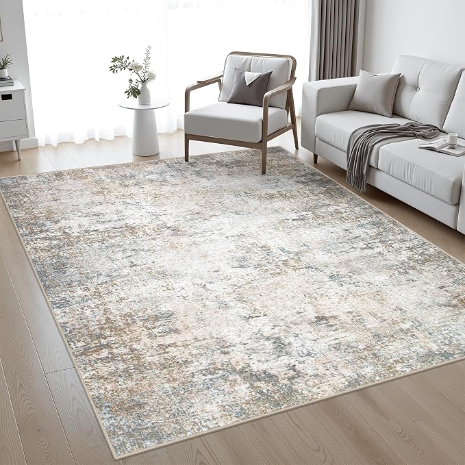 5x8 Area Rug Living Room: Modern Washable Indoor Soft Carpet Brown | - Image 7