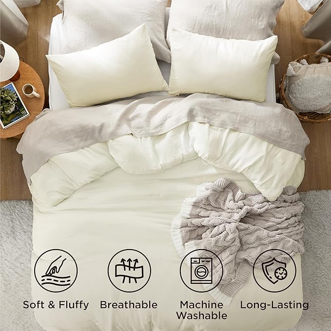 Bedsure Oversized Queen Comforter Set, Ivory Soft Prewashed Bedding - Image 4