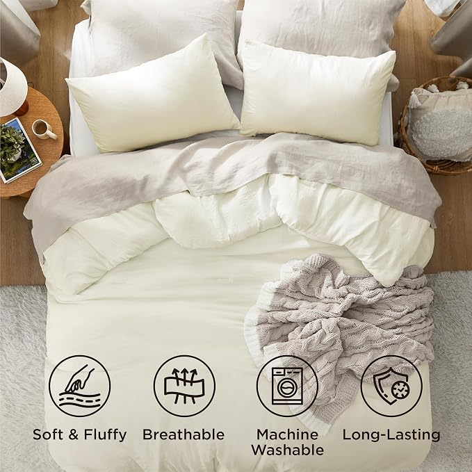 Bedsure King Comforter Set, Ivory Soft Prewashed Bedding - Image 4