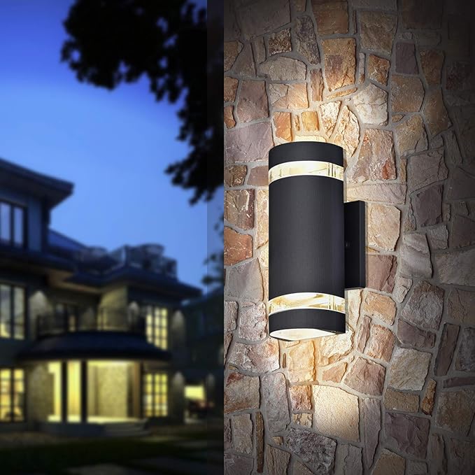 rosykite Dusk to Dawn Outdoor Lighting, Bling Exterior Wall Sconce - ETL Listed, Outdoor Light Fixtures Wall Mount Cylinder Design -White Up Down Outdoor Lights for House, Porch, Backyard (2 Pack)