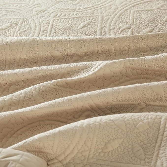 ROOMLIFE Quilt Set King Size 3D Floral Embroidery Pattern 3-Piece Cotton - Image 9