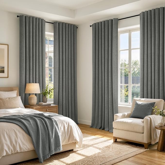 MIULEE 100% Blackout Linen Curtains 42 x 63 Inch Dark Grey 2 Panels | Thermal - Image 8