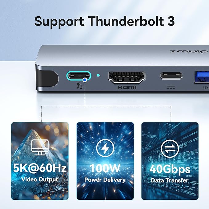USB C Hub Adapter for MacBook Pro Air 2022 2021 2020 2019 Docking Station for MacBook M1 M2 USB C to HDMI Mac Accessories Multiport Dongle with 4K HDMI USB 3.0 SD TF Thunderbolt 3 USB-C Port Type C