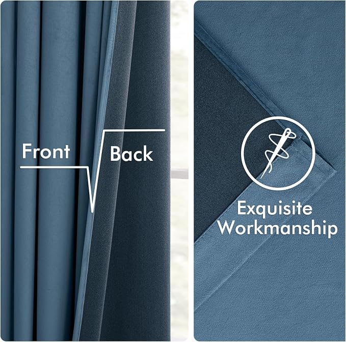 MIULEE Velvet Curtains 50W x 84L 2 Panels Stone Blue Blackout Curtains | Luxury - Image 6
