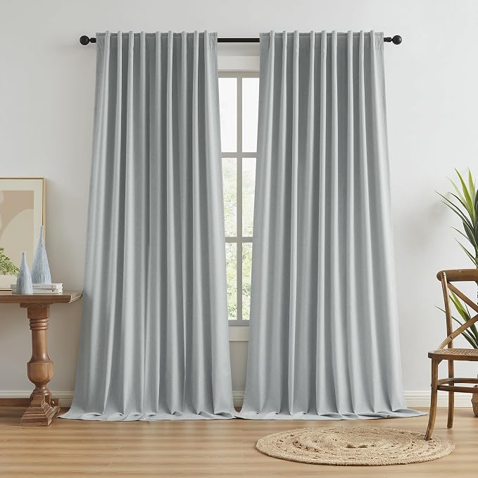 100% Blackout Window Curtain Panels, Back Tab Rod Pocket Hook Belt Pleated Look by KEQIAOSUOCAI