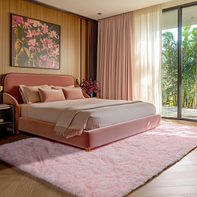 Pink 6x9 Area Rugs for Living Room Bedroom, Large Fluffy Bedside Throw Rug - Image 4