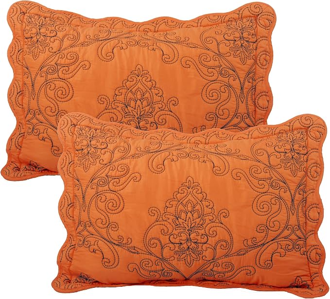 Home Soft Things Damask 4 Piece Bedspread Set, Scalloped Edge Reversible Quilt - Image 5
