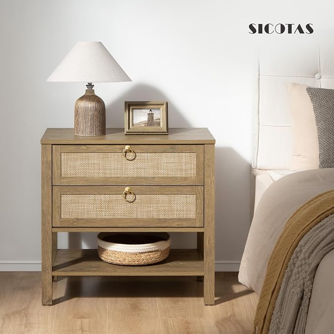SICOTAS 26.7" Wide Rattan Nightstand - Image 3