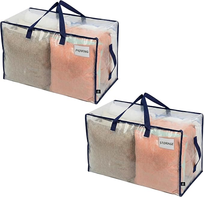 VENO 2 Pack Clear Extra Large Moving Bags & Storage Totes, Heavy Duty Organizer by Veno