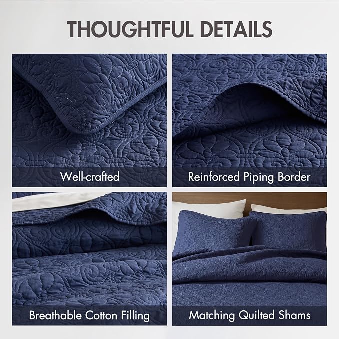 Madison Park Queen Quilt Bedding Set, Cottage-Inspired Damask, Classic Stitch - Image 4