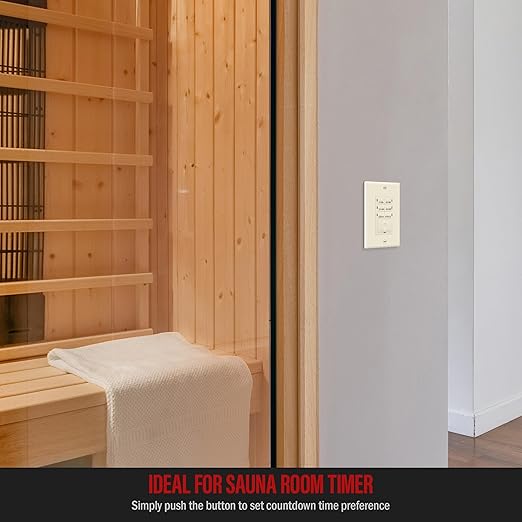 ENERLITES 4-Hour Countdown Timer Switch, 5-10-30-60 Min, 2-4 Hour, for Bathroom Fans, Heaters, Lights, LED Indicator, 120VAC 800W, No Neutral Wire Required, UL Listed, HET06-J-LA, Light Almond