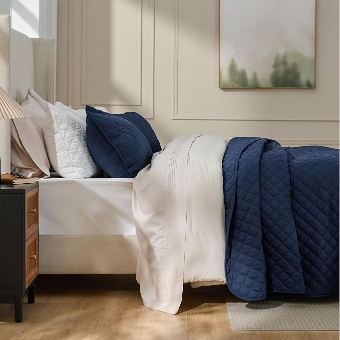 Bedsure King Size Quilt, Classic Honeycomb Quilting Comforter Set Navy | - Image 5