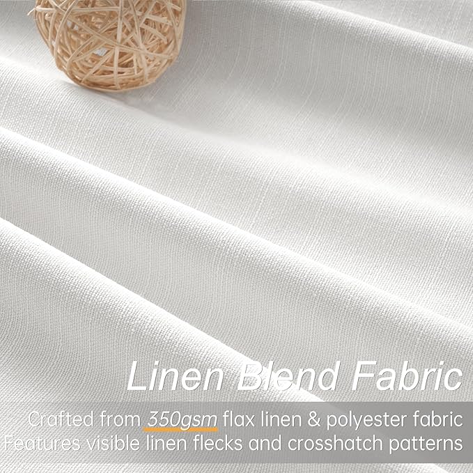 90 inch long 100% Blackout linen curtains 2 Panels set Beige White Window Drapes - Image 2