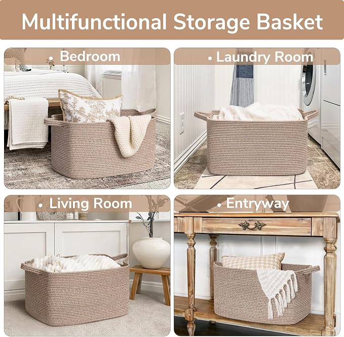 Goodpick Large Woven Rope Blanket Basket, 75L | 21.6'' x 14.9'' x 11.8'' - Image 4