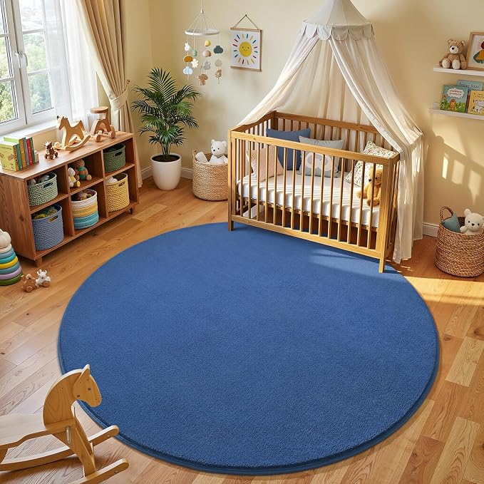 Blue Round Area Rug 5ft Washable Circle Rug - Image 2