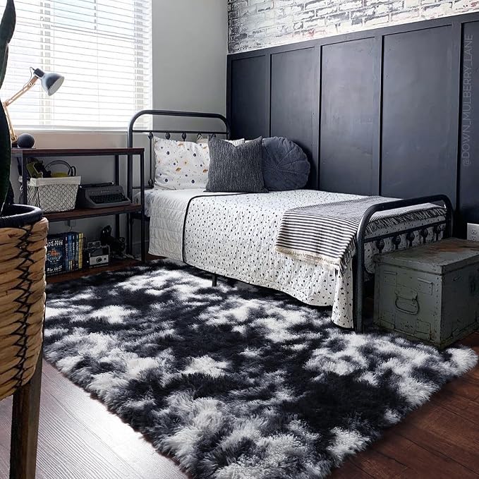 Black White Grey Bedroom Rugs 4x6 Ft, Soft Fluffy Fuzzy Plush Indoor Floor Area - Image 9