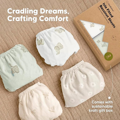 2-Pack Baby Bassinet Sheets Girl, Boy - 33x17 Viscose Derived from Bamboo Bedside Mattress Fitted Bassinet Sheets, Compatible with Halo Bassinest Swivel Sleeper, Baby Delight, Graco (Elly)