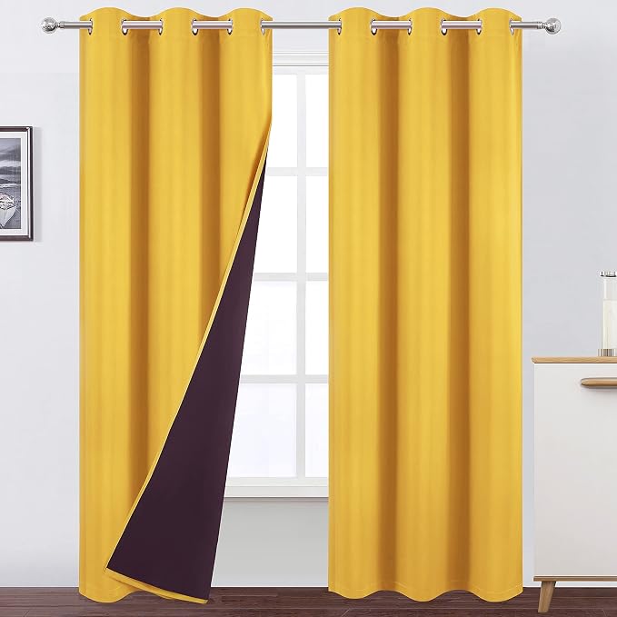 100% Blackout Curtains 40 x 84 Inch/Yellow Curtains 2 Panels - Image 2