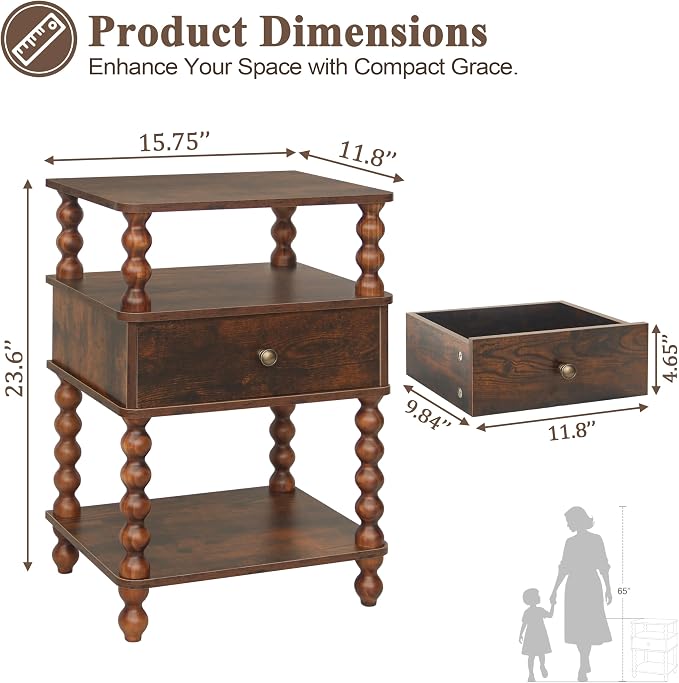 AWASEN Night Stand, Mid Century Nightstand - Image 3