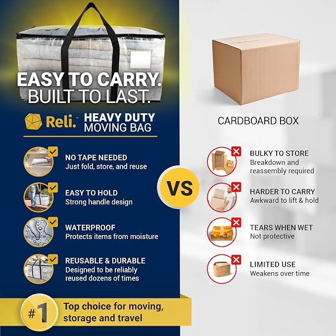 Reli. Moving Bags Heavy Duty Clear, Extra Large Totes | - Image 4