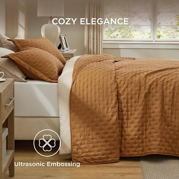 Bedsure Quilts Queen Size Bedspread, Thin Comforter, Honey Caramel Coverlet | - Image 4
