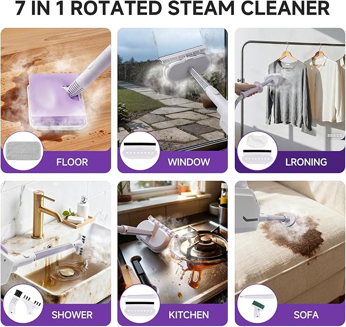 AAOBOSI Steam Mop, 1300W Powerful Detachable Handheld Steamer with 350ml Tank, 11 Multi-purpose Accessories, 23FT Power Cable, Steam Mops for Floor Cleaning, Tiles, Windows, Carpets, Furniture